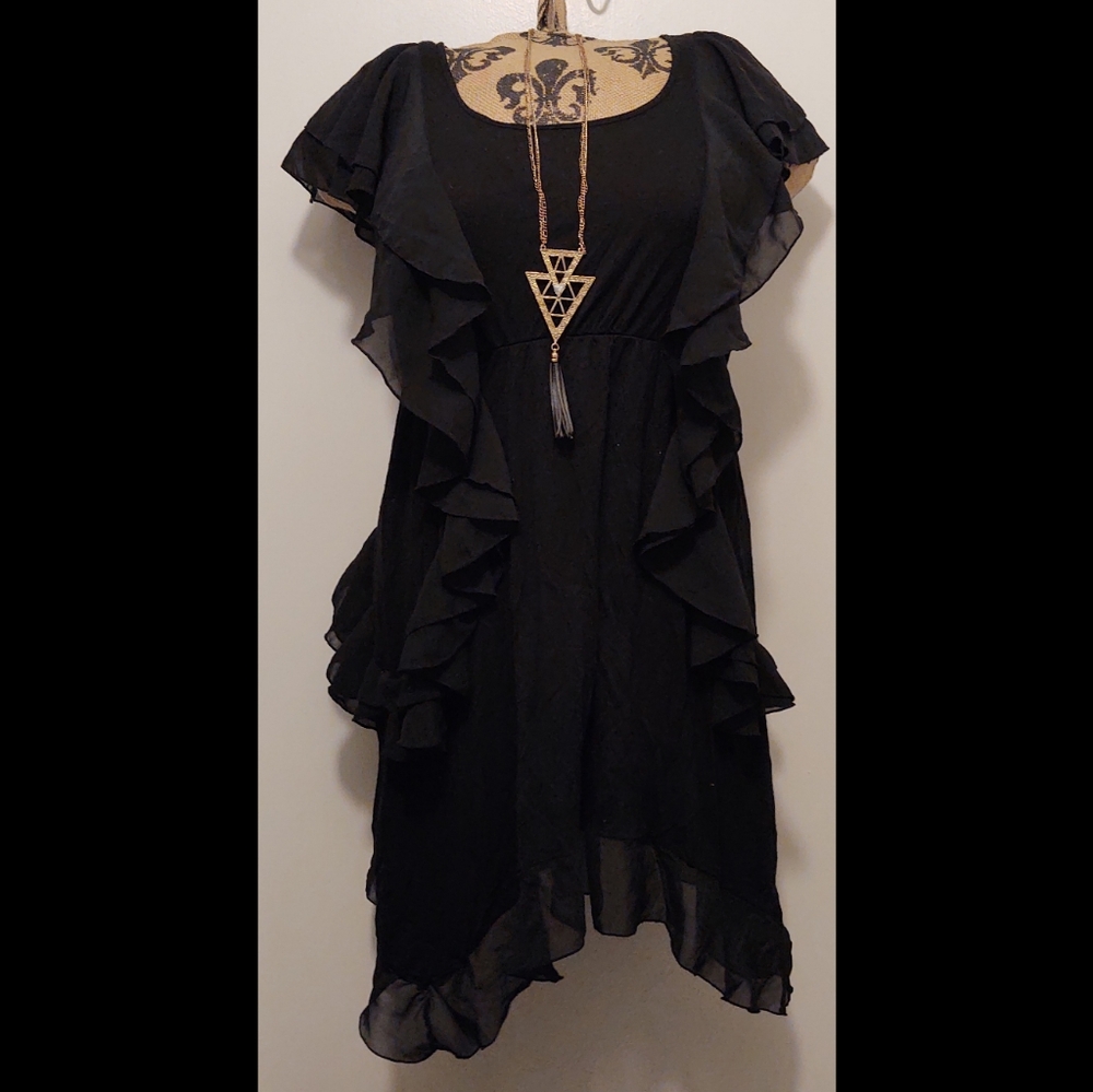 H&M Black Ruffle Mini Dress (Dress Only)